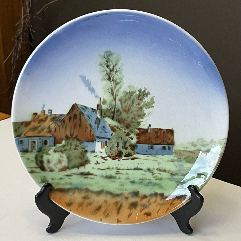 VTG Copenhagendecore Germany hand painted and signed hanging plate, cottage